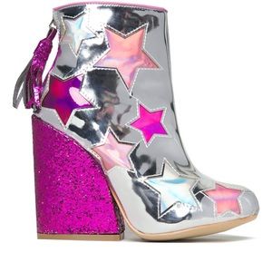 Dolls Kill YRU Gem Star Ankle Bootie in Silver-NIB